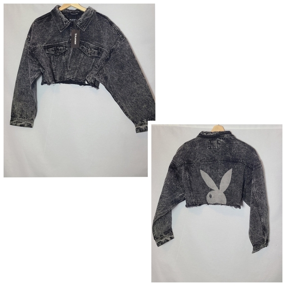 Brand new Playboy cropped denim jackets- blue and black available- larges and XL - Picture 3 of 4